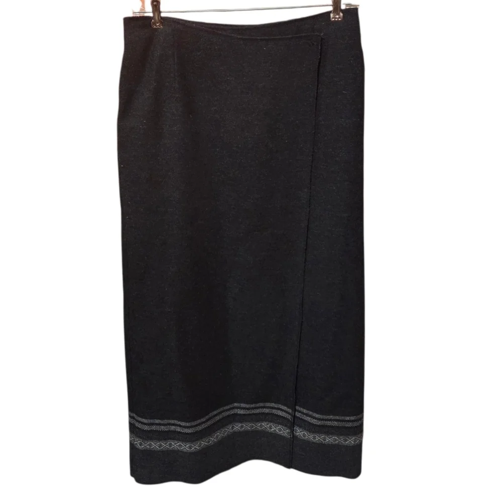 Eddie Bauer Vintage 90s Wool Blend Blanket Wrap Long Skirt Fair Isle Gray Sz 8 - Picture 1 of 8